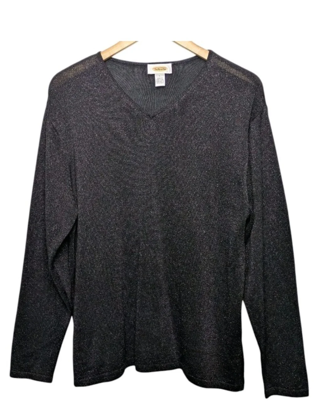Talbots Black Silk Sparkle Sweater Large Vintage Metallic Shimmer